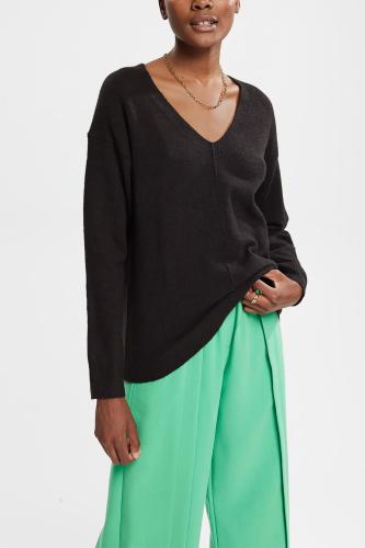 Esprit γυναικείο πλεκτό πουλόβερ με V λαιμόκοψη και ριχτούς ώμους - 992EE1I350 Μαύρο M